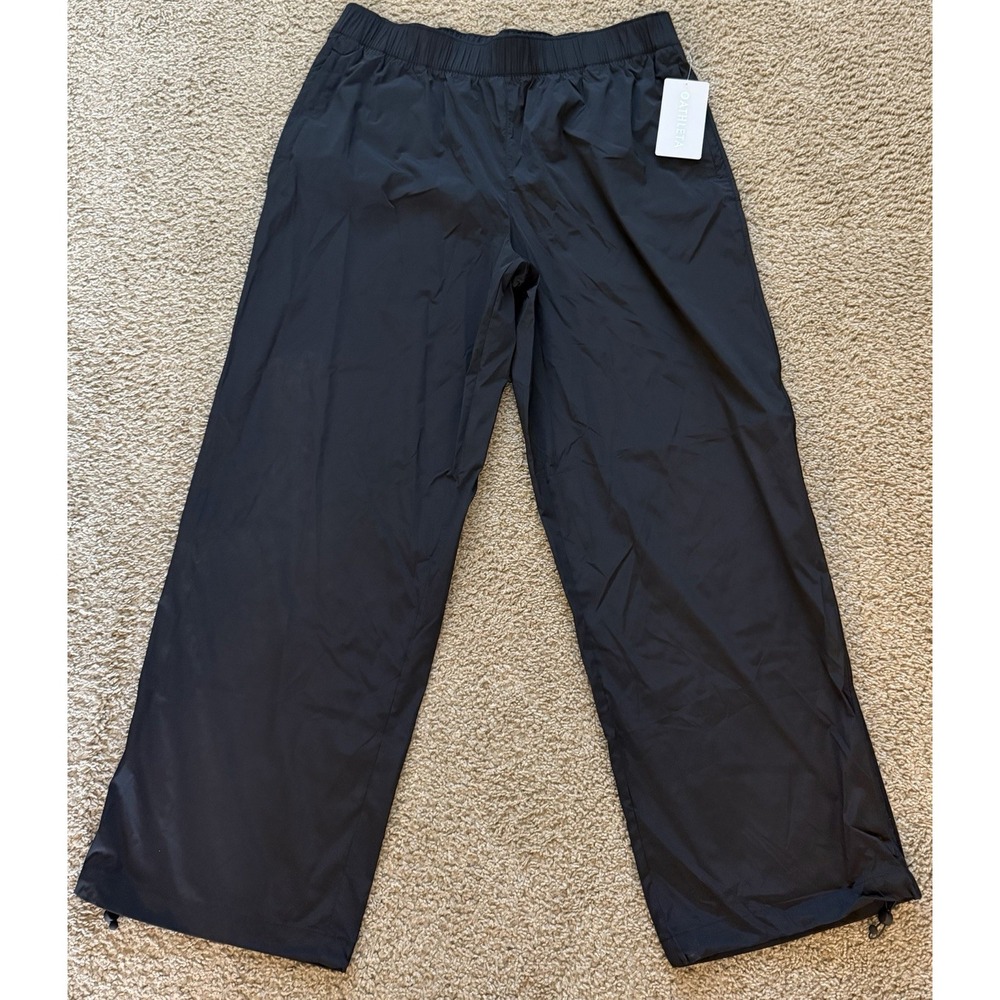 Athleta Womens Rise Pant Black Relaxed Fit Windbreaker Pants XL NEW